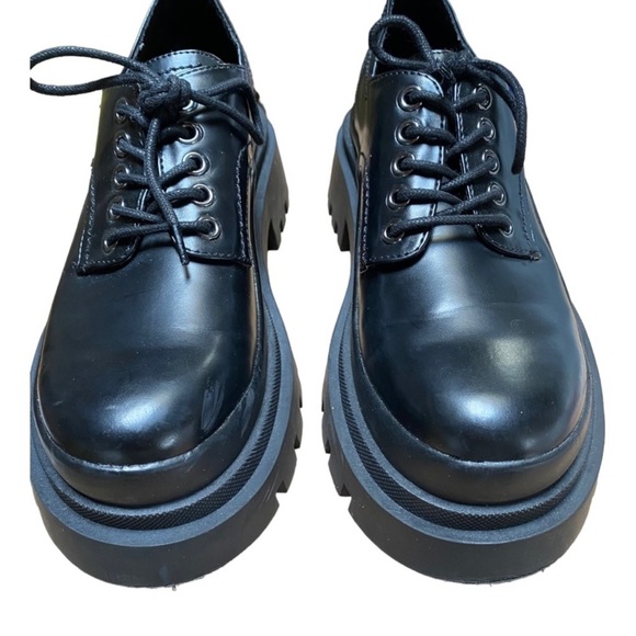 Zara Chunky Platform Black Oxford’s Flat Track Sole lug sole Mary Janes Size 7.5 - Picture 3 of 11